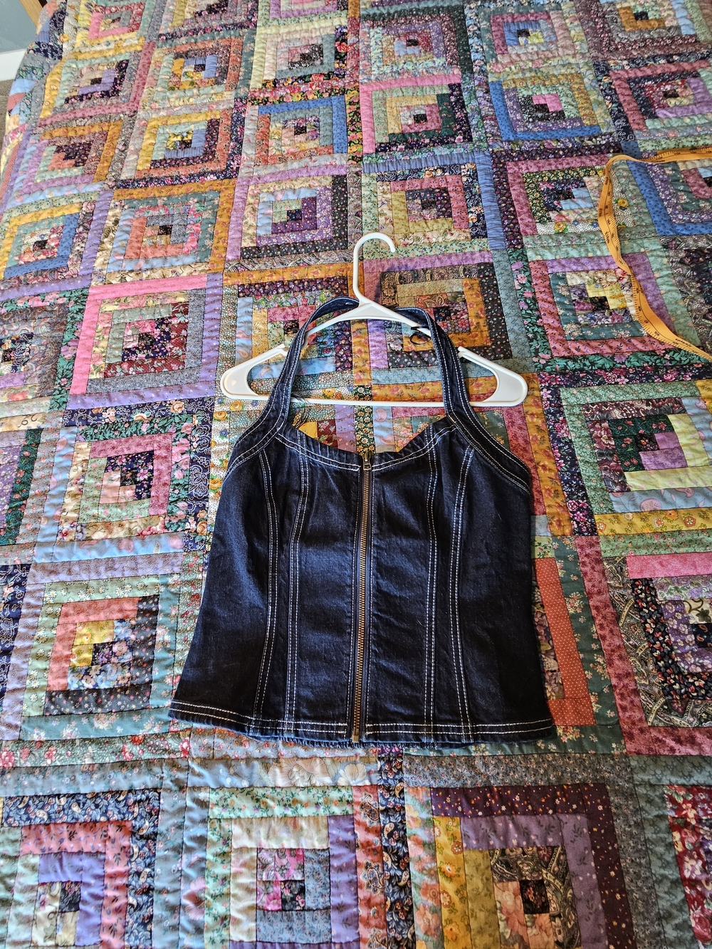 Pilcro Denim Halter Zip-Front Tank Top in Dark Blue - Picture 2 of 6